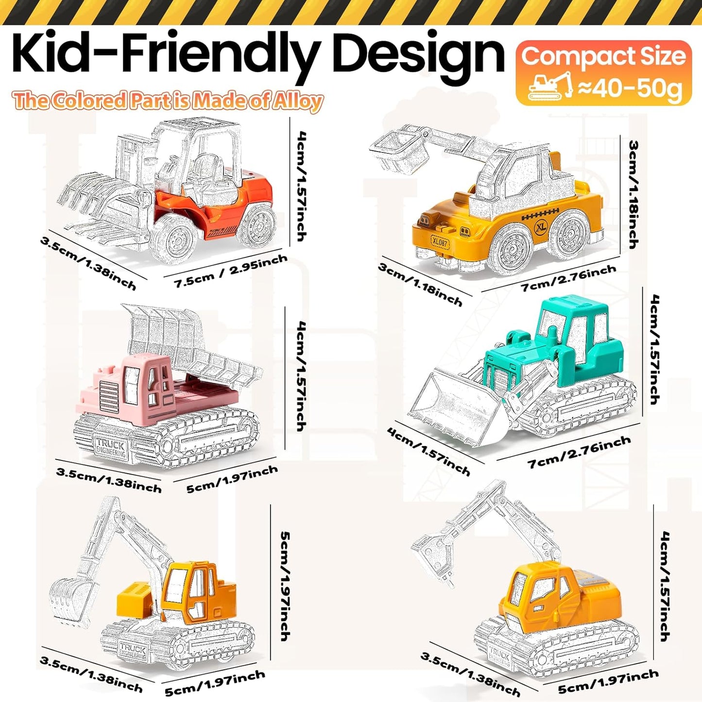 Oriate Diecast Construction Trucks Toys For Boys Girls Age 3 4 5 6 Years Old, Pull Back Cars Set For Engineering Kids,Sandbox Travel Mini Metal Toy Truck Excavator, Christmas Birthday Class Kids Gifts