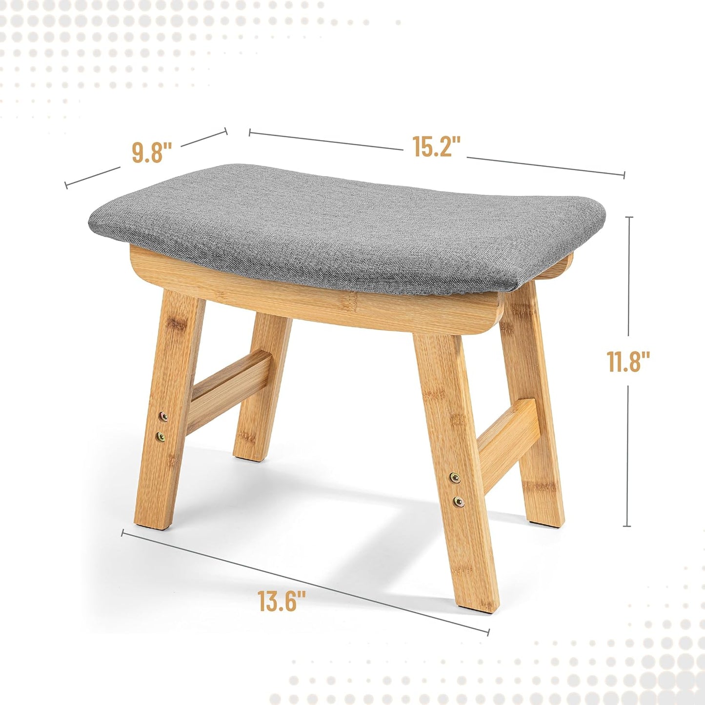 BAMBOO LAND- Bamboo Foot Stools Ottoman, Gray Cushion & Natural Wood Legs, Small Ottoman Foot Rest for Couch