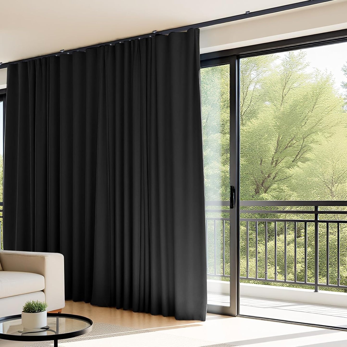 Room Divider Curtains Flexible Ceiling Tracks Set Curtain Track Ceiling Mount Blackout Curtain for Living Room Bedroom Ceiling Curtain Rod Privacy Dividers Panels W180 x H108 Black Drape & Black Rail