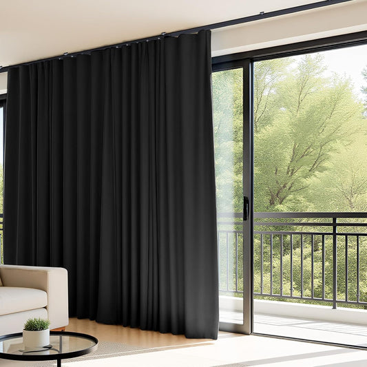 Room Divider Curtains Flexible Ceiling Tracks Set Curtain Track Ceiling Mount Blackout Curtain for Living Room Bedroom Ceiling Curtain Rod Privacy Dividers Panels W180 x H108 Black Drape & Black Rail