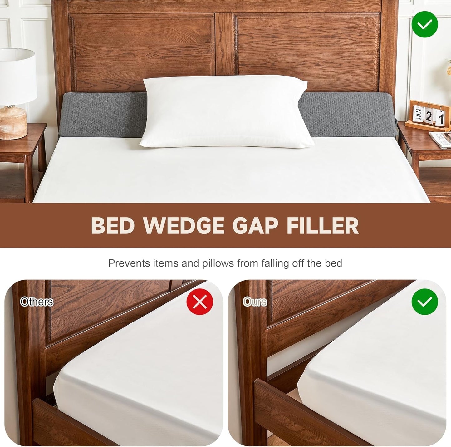 IFNOW Queen Size(60"x6"x10") Bed Wedge Pillow for Headboard, Mattress Gap Filler(0-8"), Bed Wedge for Gap Between Your Headboard and Mattress Dark Grey