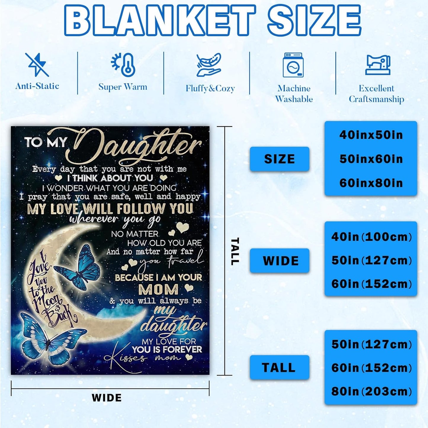 Daughter Gifts from Mom, to My Daughter Blanket from Mom for Couch Sofa, Mothers Day Birthday Graduation Gifts for Daughter Flannel Blanket 60"x50"