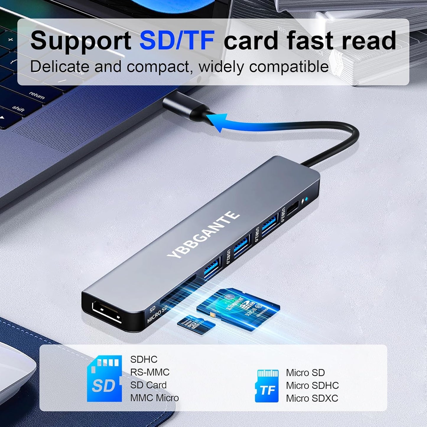 USBC Multiport Adapter USB c to USB hub 7 in 1 dongle Adapter USB c hub multiport Adapter with SD Card Reader 100W PD 4K30hz hdmi USB hub USB C Adapter for MacBook Pro USB-c hub for mac