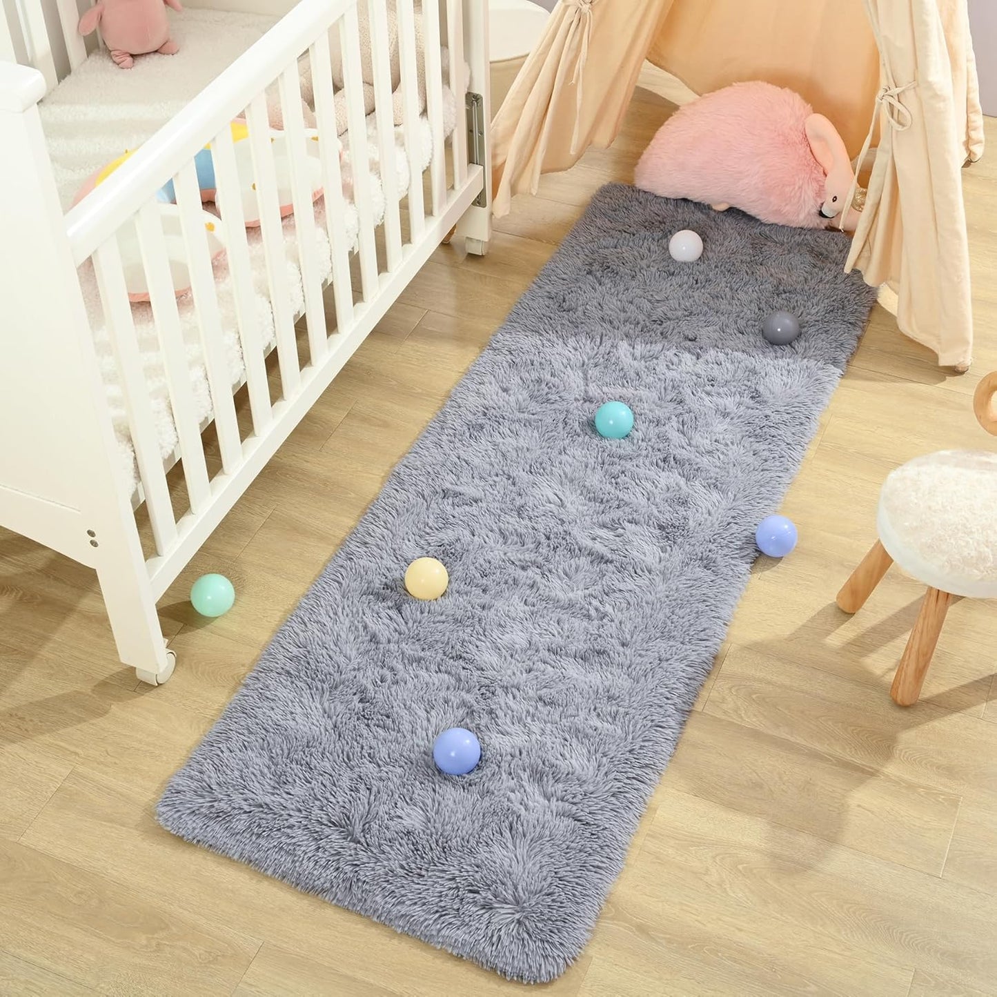 Keeko Small Bedroom Runner Rug 2x6, Grey Fluffy Bedside Kids Room Rugs Living Room Shag Throw Rug for Nursery Entryway Fuzzy Indoor Area Carpet Cute Rugs for Boy Baby Girl Room Dorm Decor