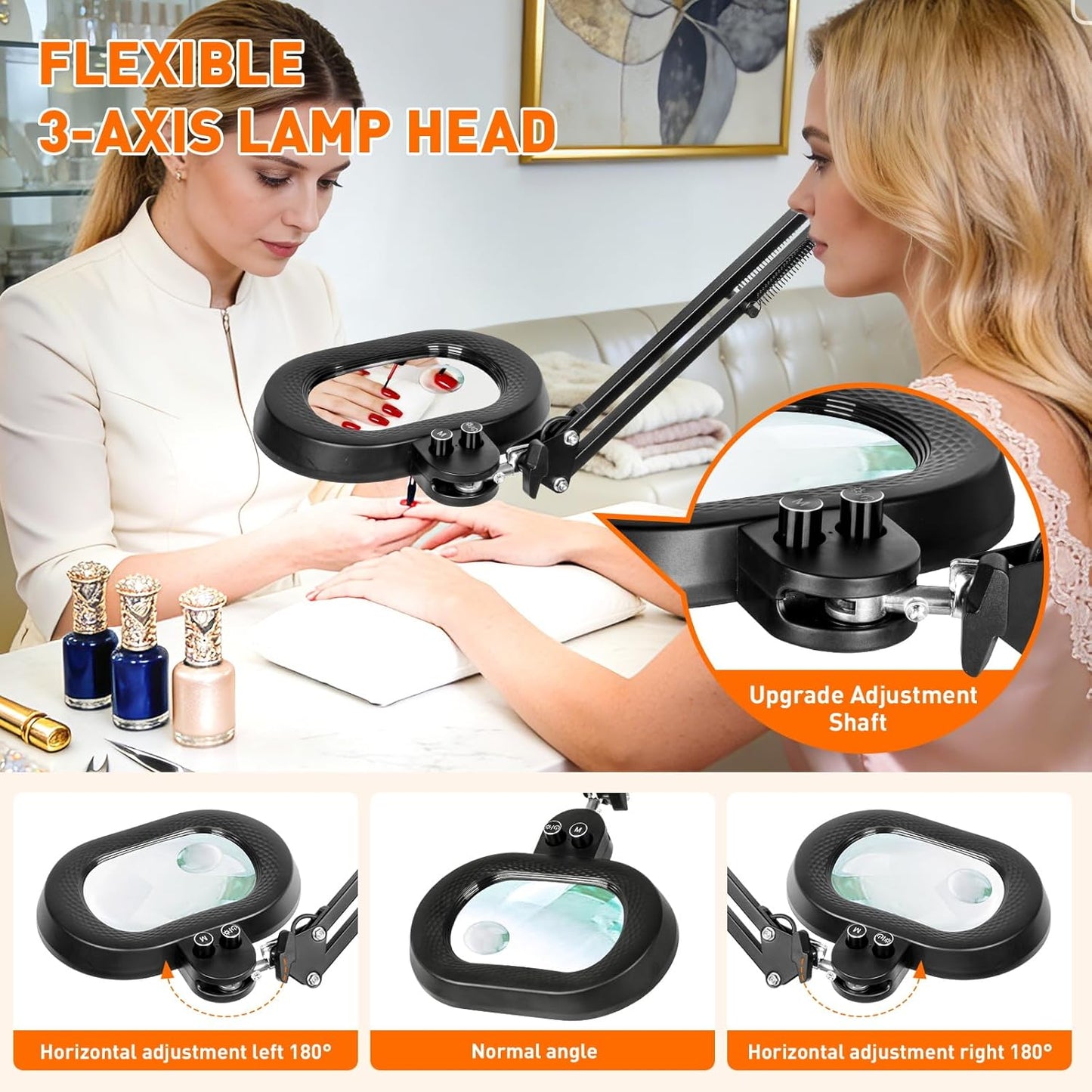 2,200 Lumens, 30X/12X Large Magnifying Glass with Light, Floor Lamp with 3-Axis Rotary Head, Mag Lamp for Estheticians Nail Eyelash, Infinite Colors, Desk Lighted Magnifier for Craft Reading