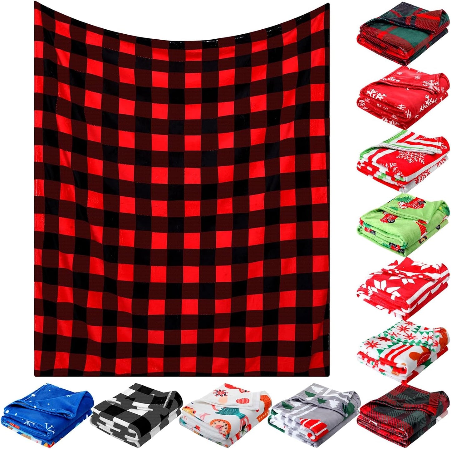 Newwiee 12 Pack Christmas Throw Blanket Buffalo Plaid Prints Fleece Blanket Bulk 50 x 60 Inch Xmas Plush Warm Holiday Flannel Blankets and Throws for Xmas Home Couch Bed Winter Gift Homeless Supplies