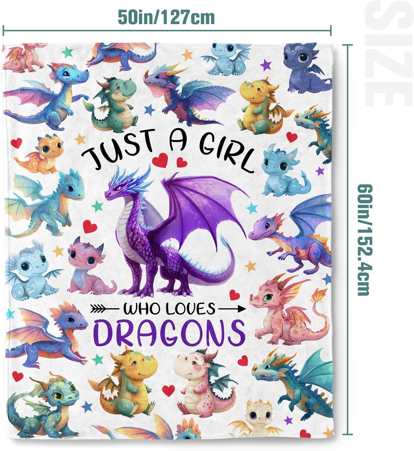 Jekeno Dragon Blanket Gifts for Girls Just A Girl Who Loves Dragon Gifts Cozy Reading Blanket for Bed Couch Room Decor(50x60 Inch)