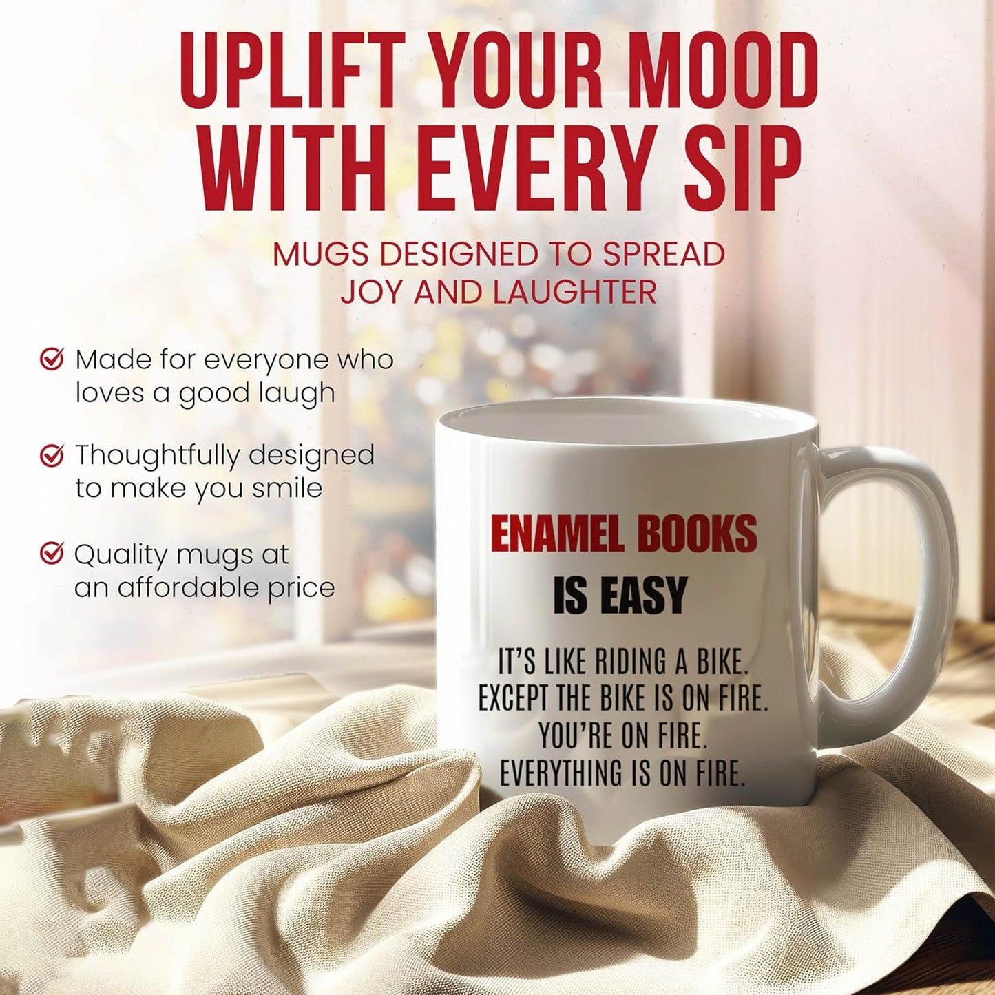 Enamel Books Is Easy Mug - Literary Collector Coffee Cup - Bookworm Funny Gift From Friends - Reading Tea Mugs - Literature Lover Cups - 11 Oz Ceramic Gifts For Book Enthusiasts, Birthday, Him, Her