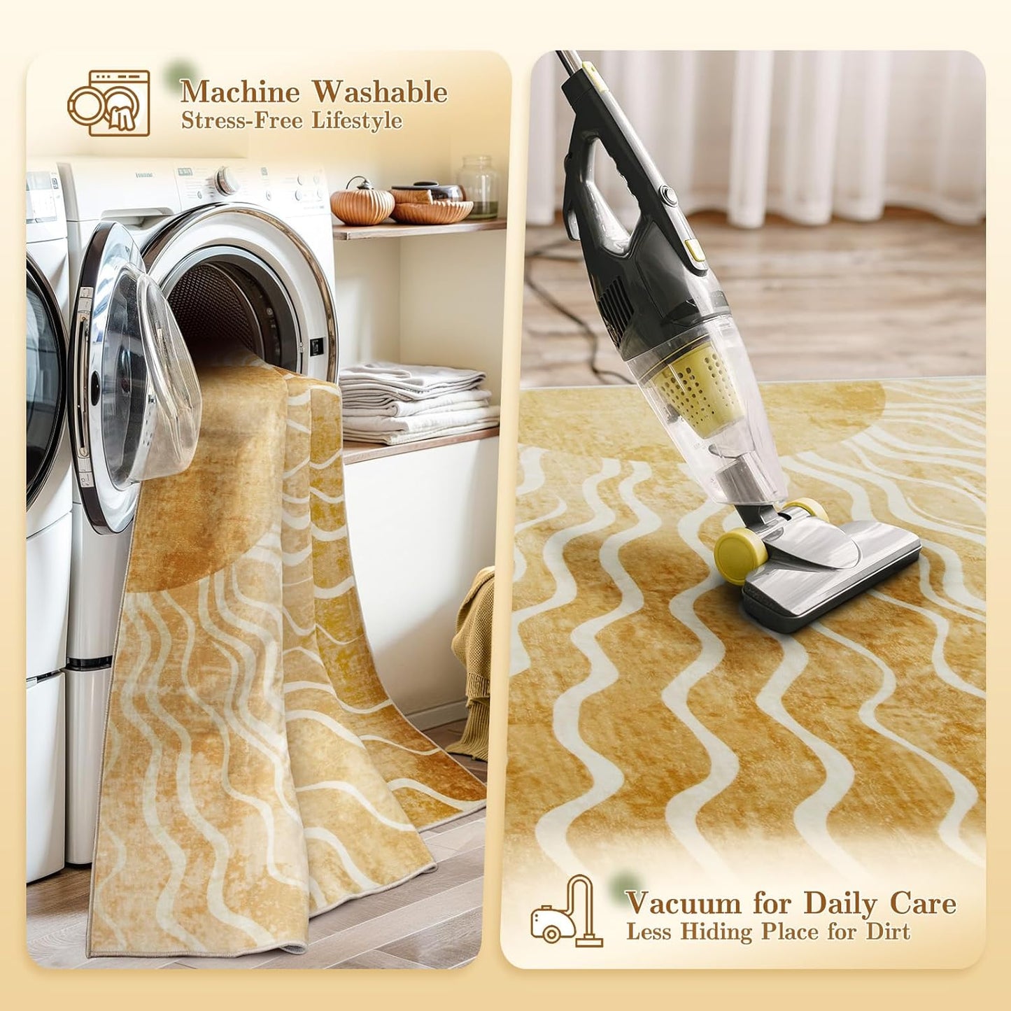 Wonnitar Sun Print Washable Area Rugs, 6x9 Rug for Kids Room Living Room, Gradient Yellow Soft Non Slip Sunshine Boho Ultra-Thin Carpet for Bedroom Classroom Playroom Nursery