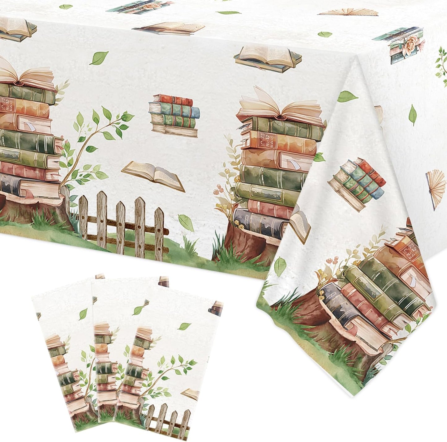 3Pcs Book Themed Party Tablecloth, 54 x 108 Inch Book Club Plastic Table Cover, Waterproof Library Reading Themed Table Cloths for Reading Party, Storybook Baby Shower Decorations