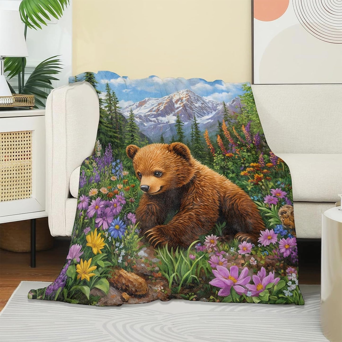 Cute Bear Blanket, Soft Cozy Warm Throw Blanket Gifts for Adults Kids Women, Lightweight Comfy Fuzzy Flannel Blankets for Couch, Travel, Car, Home Decor 60×50 Inch