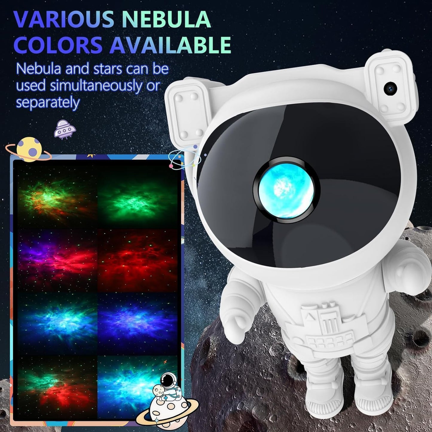 Hiya-Naya Astronaut Galaxy Projector Night Light, Starry Ceiling LED Lamp Space Buddy Projector with Timer and Remote for Bedroom, Kids Room Decor, Birthdays Gift (White)