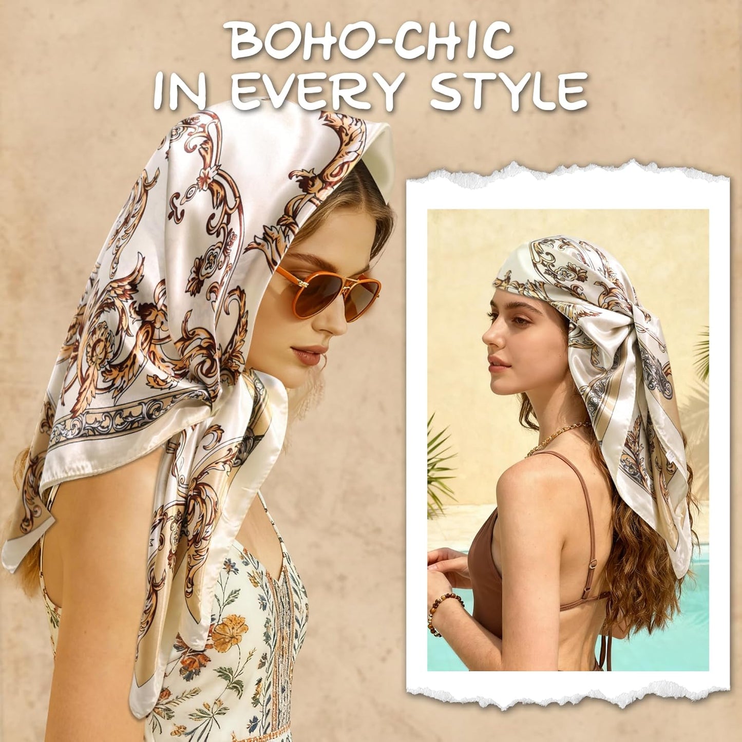 Large Square Head Scarf Bandana - 35" Satin Hair Scarf for Women Like Silk Scarf Fashion Hair Wrapping