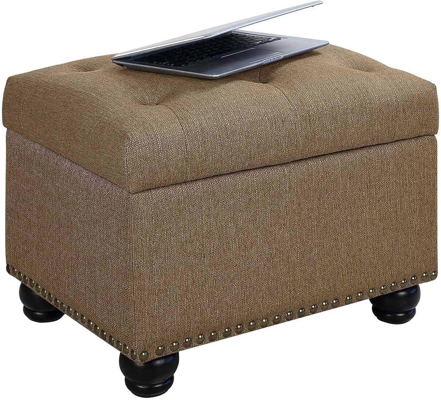Convenience Concepts Designs4Comfort 5th Avenue Upholstered Storage Ottoman 24" - Contemporary Foot Stool and Seat with Hinged Lid for Living Room, Dining Room, Office, Den, Sandstone Fabric