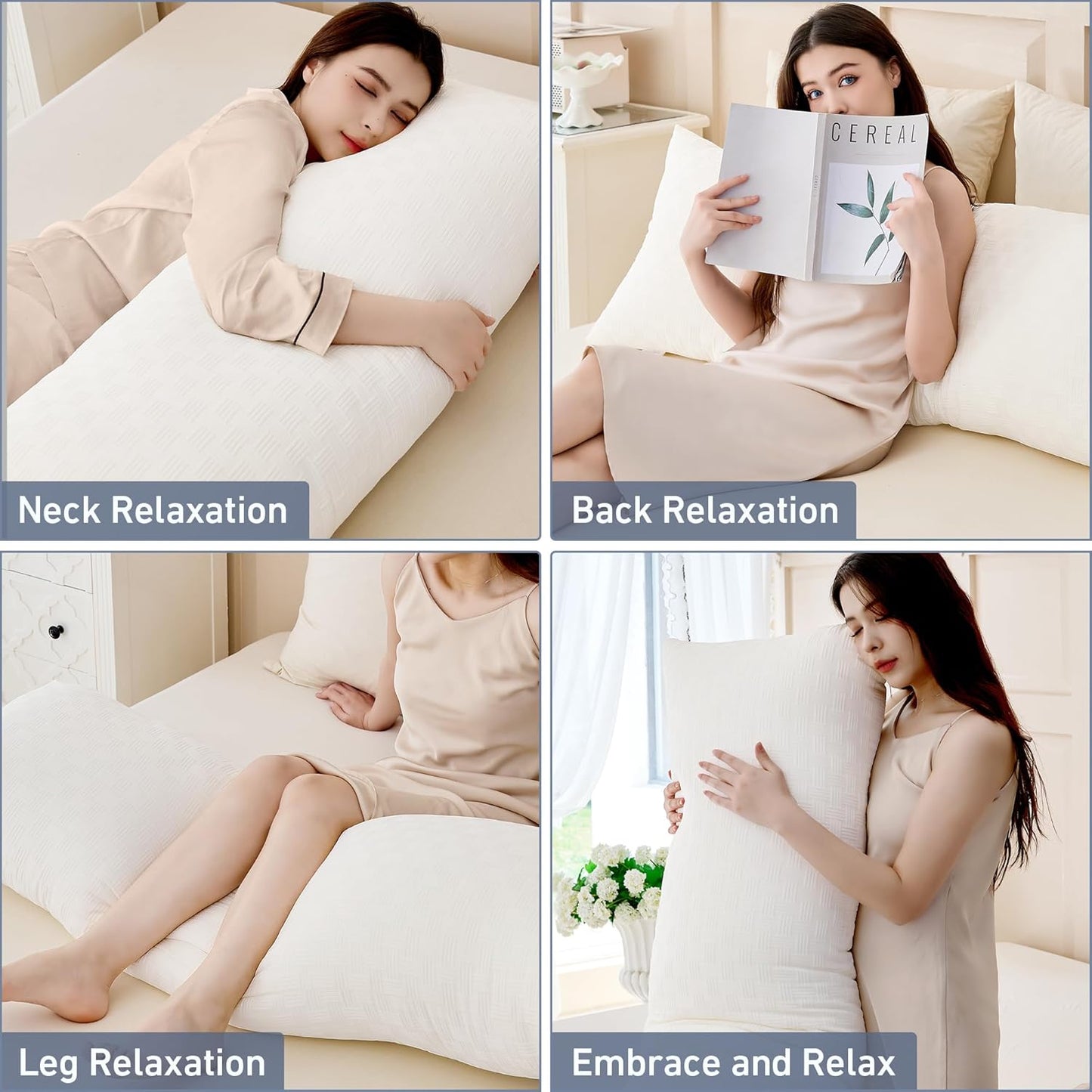 Leeden Full Body Pillow for Adults, Soft and Fluffy Long Pillow Insert, Breathable Pillow for Side Sleepers and Bed Support，20x54 Ivory White
