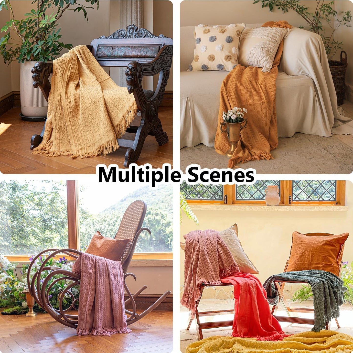 Simple&Opulence 100% Cotton Throw Blanket for Couch, Bed, Waffle Weave Cable Knit Blanket with Tassels, Soft Lightweight Pre-Washed Breathable Cozy Blanket Farmhouse Decoration for All-Season (Green)