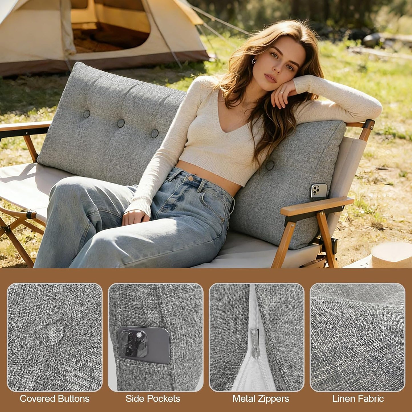 Headboard Pillow Queen, Triangle Wedge Pillow for Bed, Reading & Sitting Support, Backrest Cushion with Removable Cover, Comfortable Daybed Pillow for Bedroom, Dorm, or Sofa – Light Gray Linen Fabric