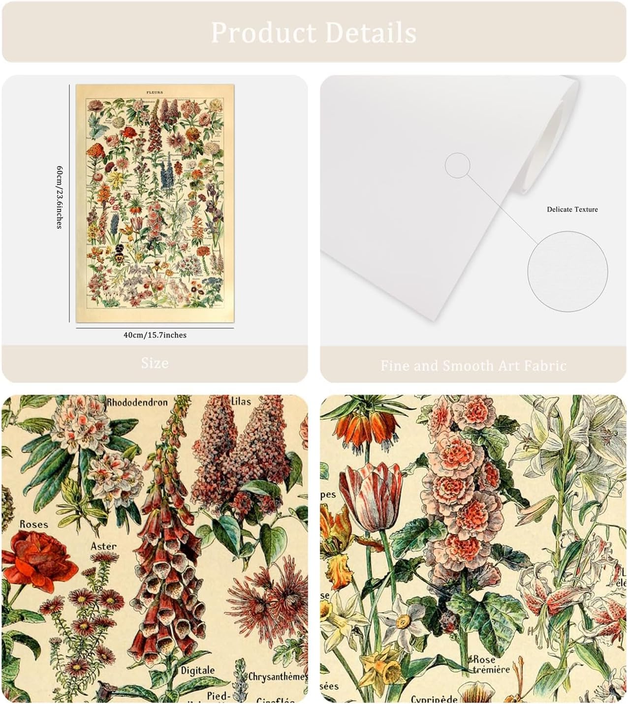 Meishe Art Vintage Poster Print Flower Floral Botanical Collections Garden Flowers and Plants Identification Reference Chart Diagram Home Wall Decor