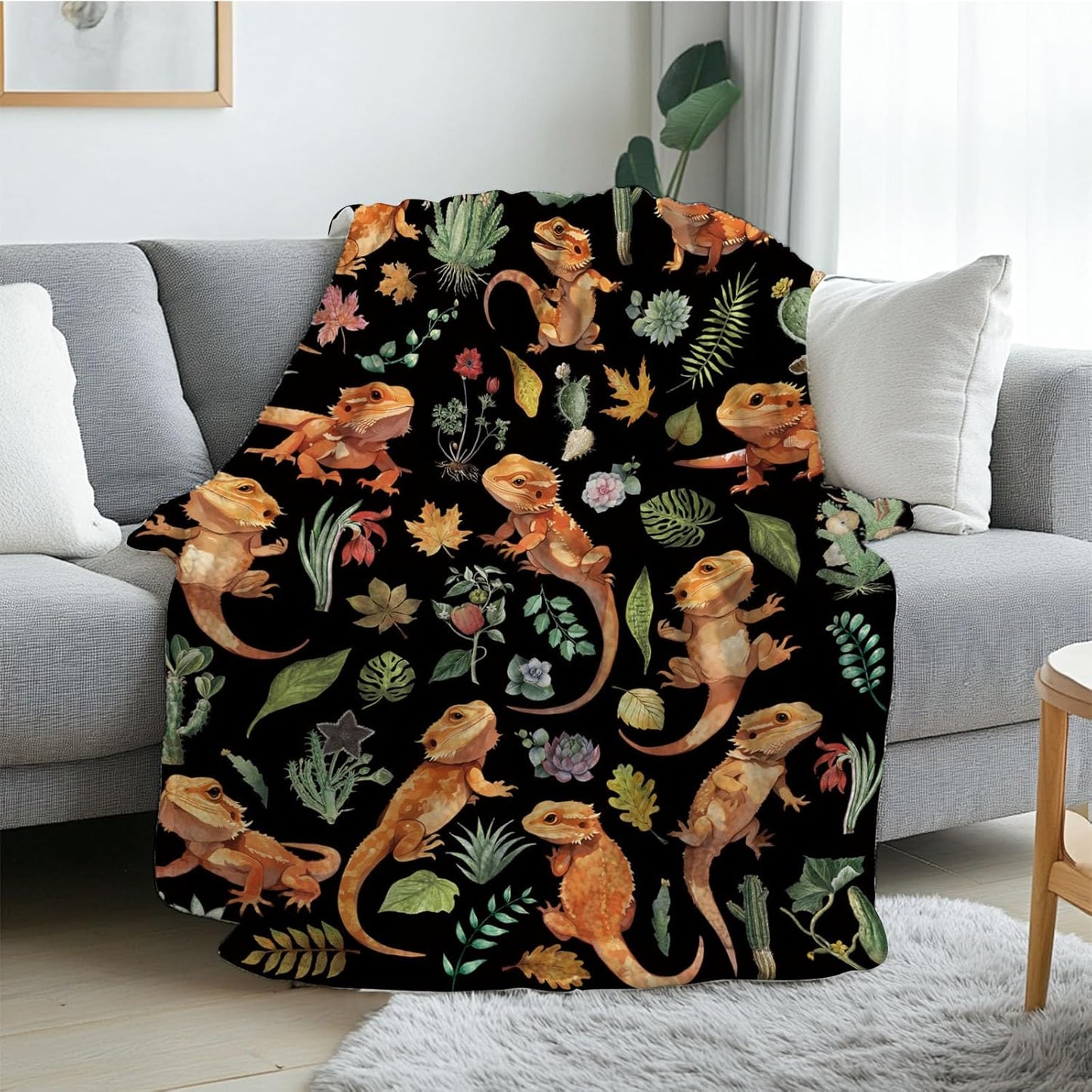 Soft Dragon Blanket for Reptile Lovers, Bearded Reptiles Blanket Gift for Boy Girl, Flannel Bearded Dragon Gifts for Friend, Warm Throw Blanket for Sofa, Birthday Gift for Chritsmas Thanksgiving 40x50