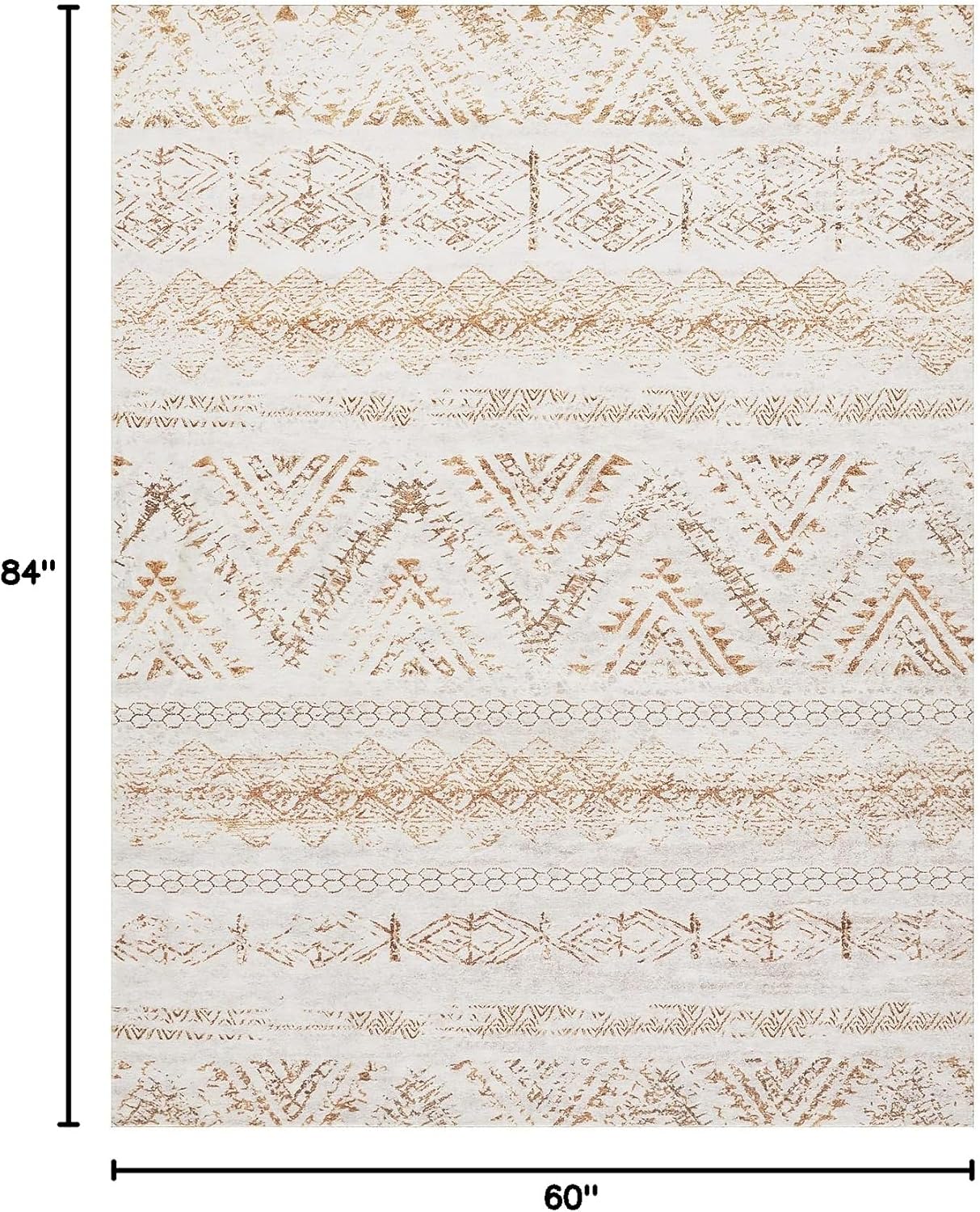 Area Rug Living Room Carpet: 5x7 Large Moroccan Soft Fluffy Geometric Washable Bedroom Rugs Dining Room Home Office Nursery Low Pile Decor Under Kitchen Table Light Brown/Ivory