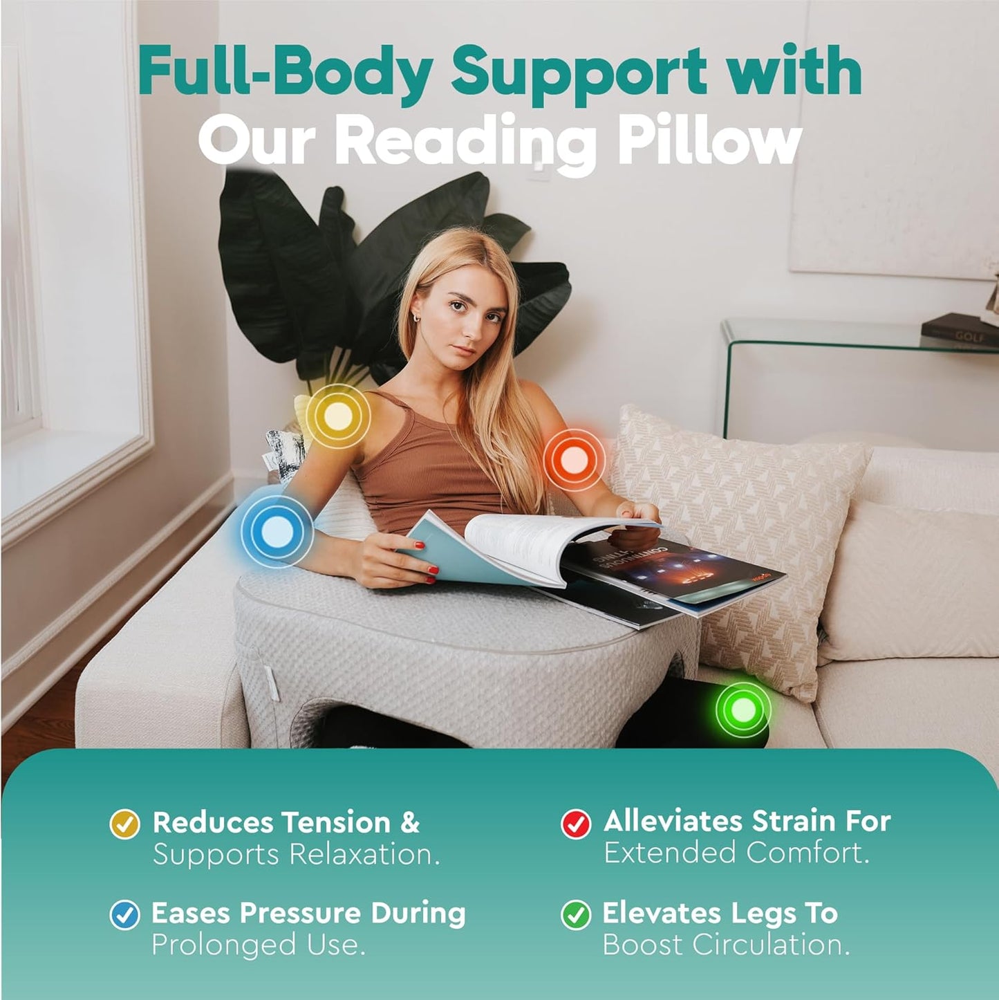 Memory Foam Reading Pillow with Arm Rests & Pocket | Lap Desk for Laptop, Reading and Relaxing on Bed, Couch, or Floor, Armrest and Gaming Pillow – Ideal for Ultimate Comfort and Support