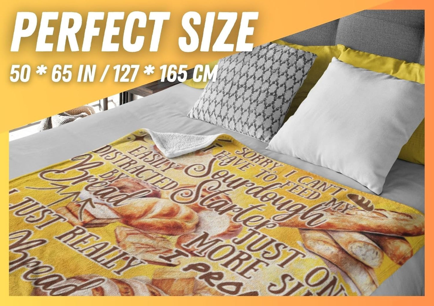 Bread Bakery Gifts Blanket, Bed Flannel Plush Throw, for Bread Lover, Women, Female (50"x 65")