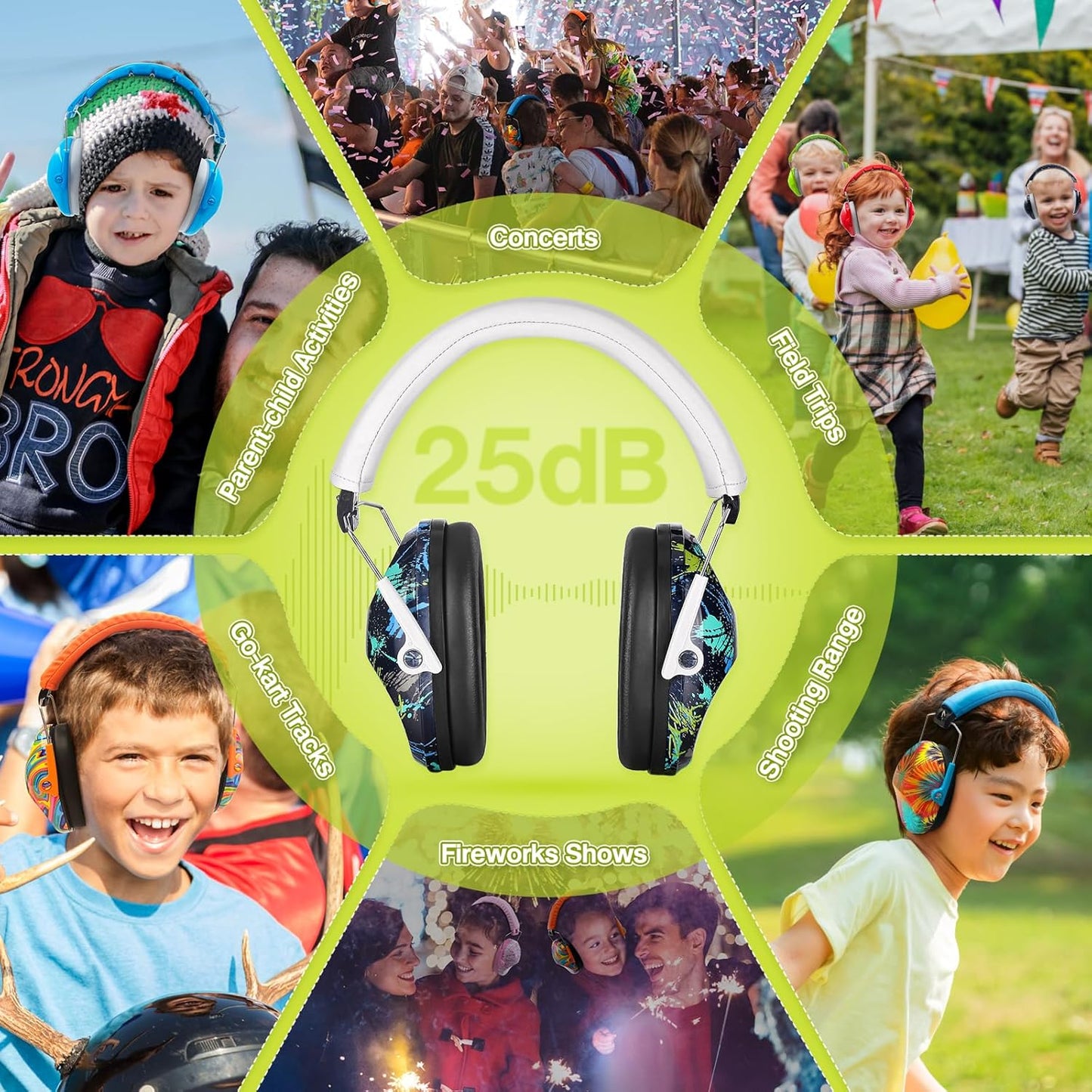 PROHEAR 032 Kids Ear Protection Safety Ear Muffs, NRR 25dB Noise Reduction Childrens Earmuffs, Adjustable Headband Hearing Protectors for Sports Events, Concerts, Racing, Airports - Graffiti Pattern