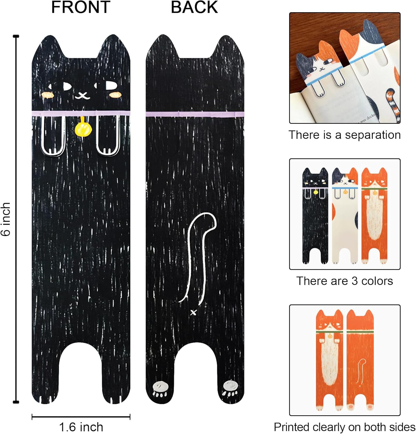 3pcs Cute Cat Bookmarks – Paper Animal Bookmarks for Reading, Fun Page Markers for Books, Journals & Planners