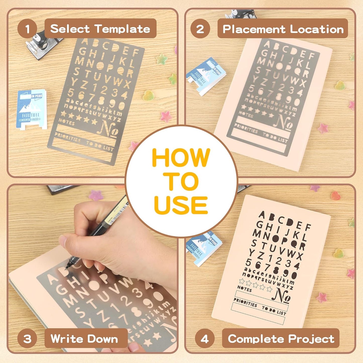 3PCS Planner Stencils, Metal Journal Stencil for Bullet Journaling Wood Burning Engraving Crafts Reusable Stencils for Crafts DIY Bookmark Lists Planner Stamps Habit Tracker Monthly Spread (3)