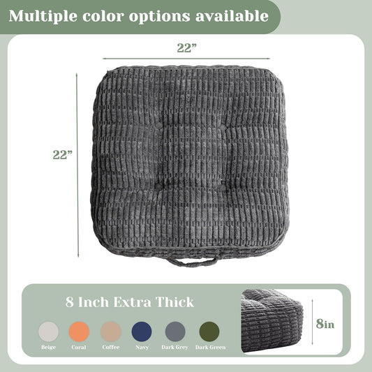 8" Washable Floor Pillow Cushion for Adults, Meditation Cushion Pillow, Removable Tufted Blended Corduroy Cover, Large Square Floor Sitting for Tatami Living Room or Yoga, 22x22 Inch, Machine Washable