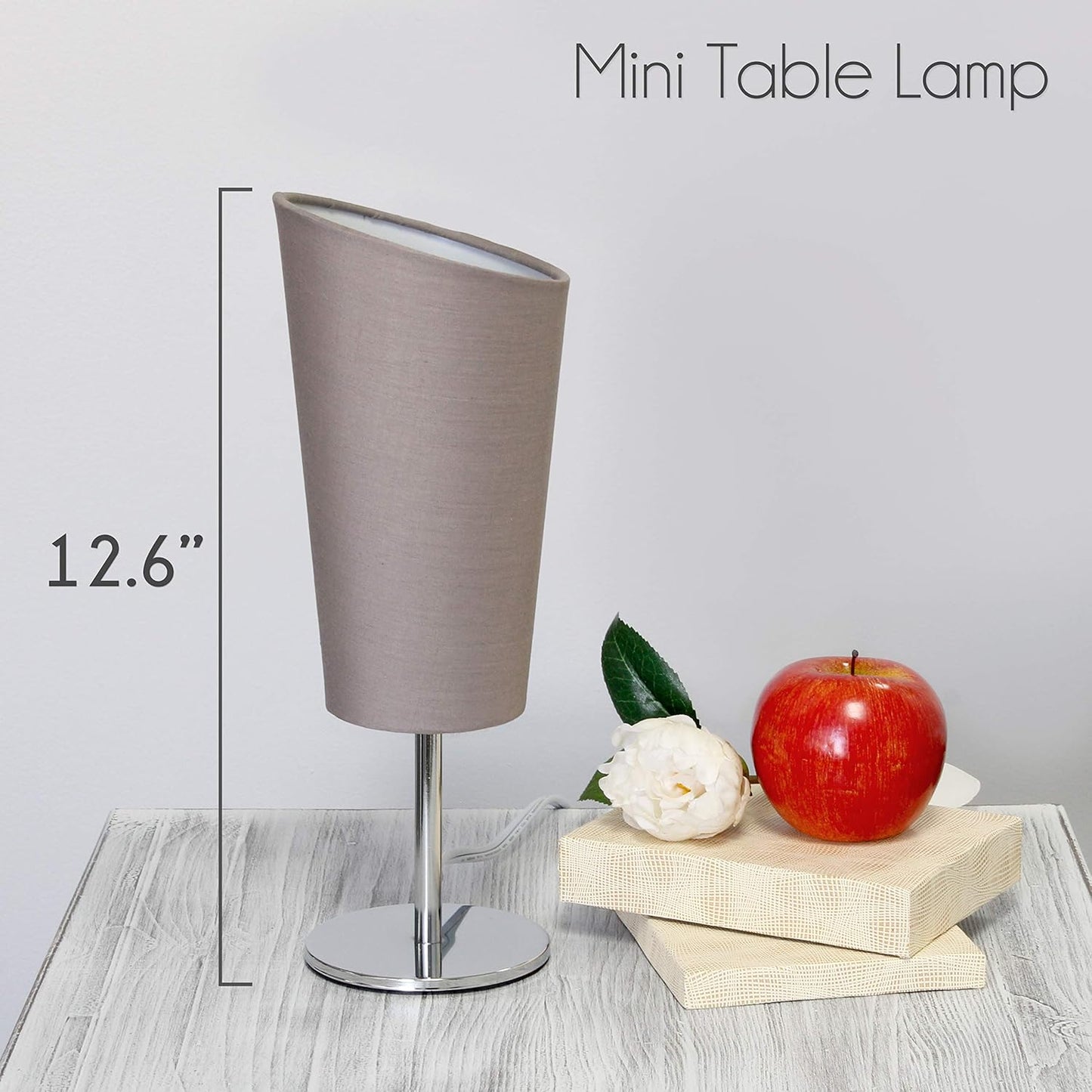 Simple Designs LT2061-GRY Mini Chrome Angled Fabric Shade Table Lamp, Gray