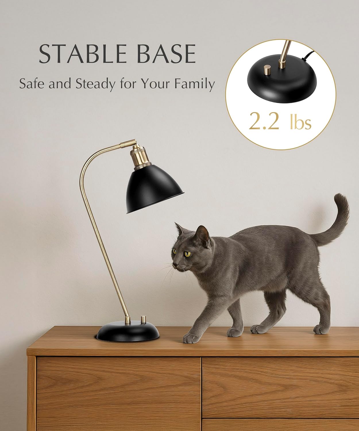 HarvestLand Halo Black and Brass Desk Lamp – Adjustable Desk Lamp with Metal, Industrial Table Lamp with Solid Base for Home Office, Bedside Table Lamps, Task Lamp, Reading lamp, Great Gifts