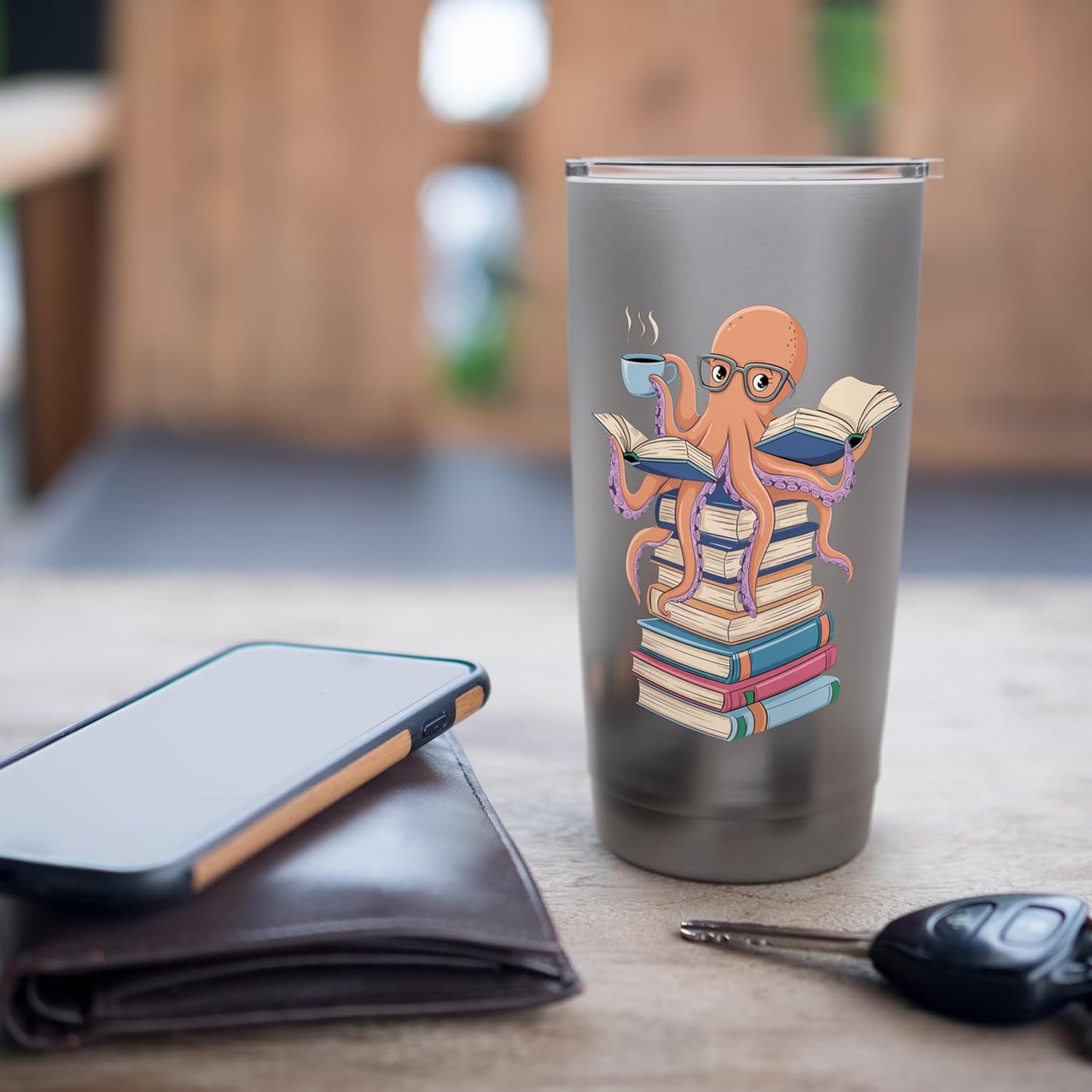 Octopus Reading Book Coffee Lover Bookaholic Bookworm Reader Stainless Steel Insulated Tumbler