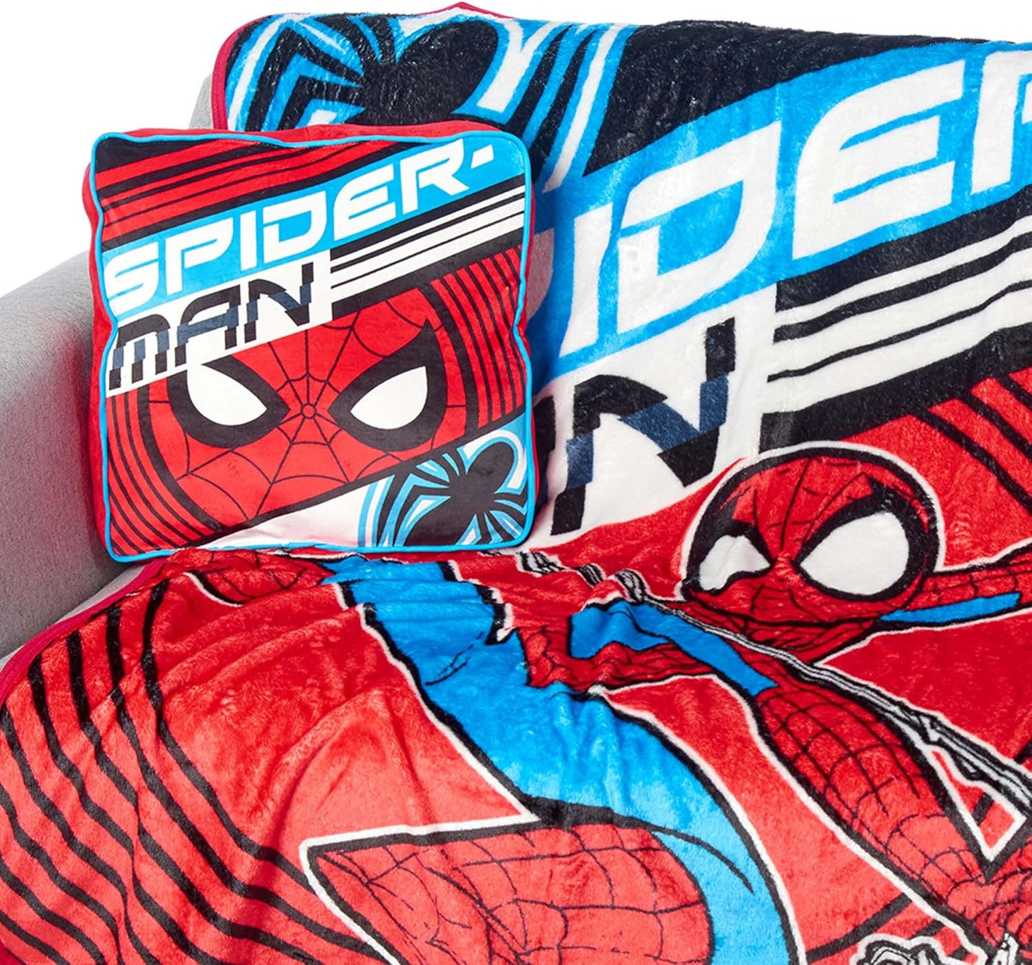 Northwest Spider-Man Cloud Stretch Pillow and Silk Touch Throw Blanket Set, 14" Pillow, 40" x 50" Blanket, Speedy Swing