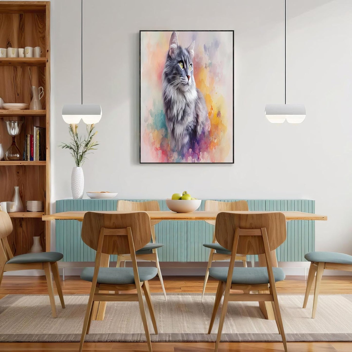 GDJSMIN Digital Airbrush Style Wall Art, Watercolor Beautiful Gray Cat Poster for Reading Room Living Room Decor 16x 24 inch Unframed