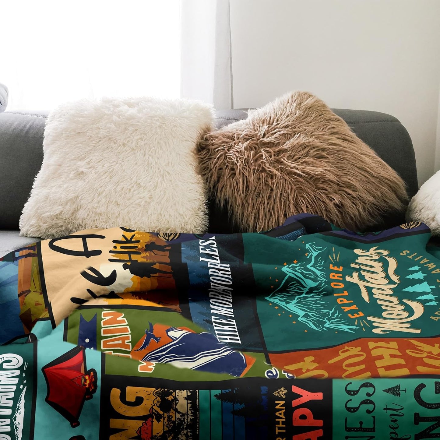 Amonee-YL Hiking Gift Blanket 50"X60", Hiking Gifts for Women Men, Gifts for Hikers, Outdoor Adventure Mountain Gift, Christmas Birthday Presents for Hikers