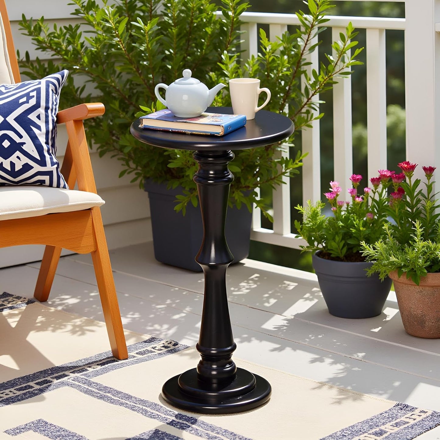 SwallowLiving Solid Wood Side Table - 12" Round Pedestal Drink Table for Small Spaces - Modern Black End Tables for Sofa Side & Narrow Nightstand - Elegant Tall Plant Stand & Accent Tables - 25" H
