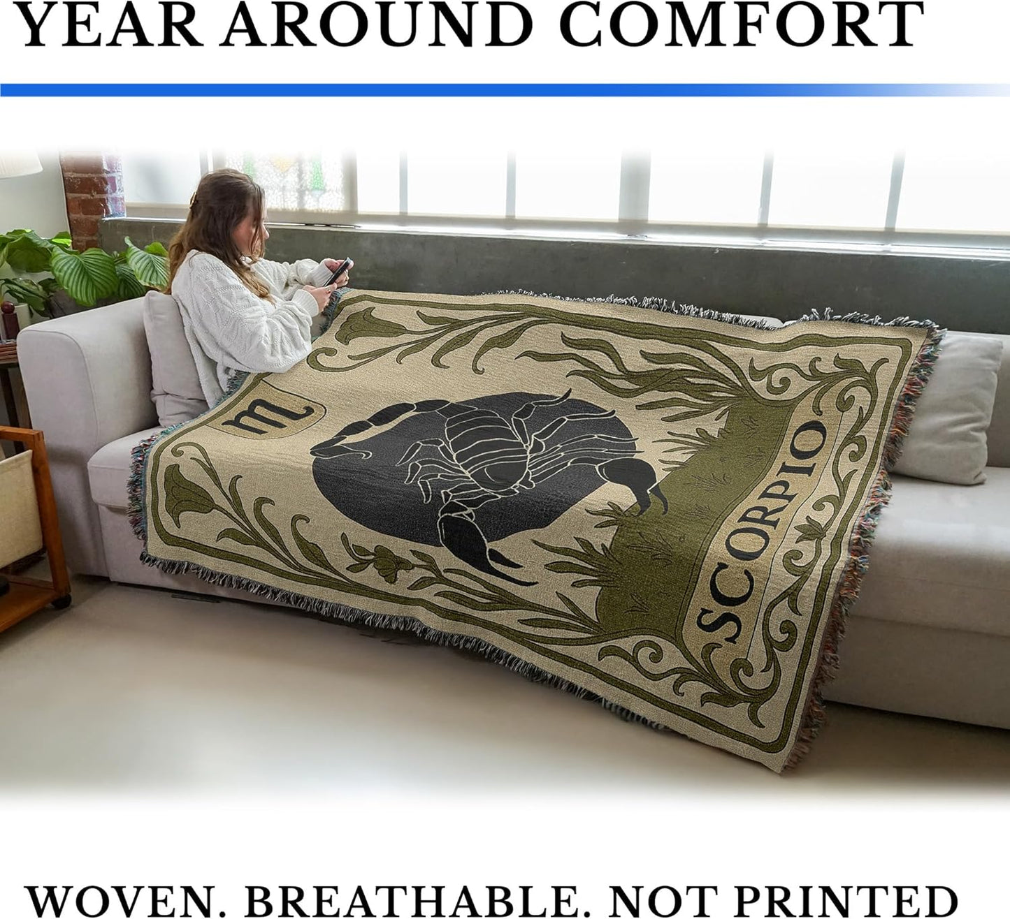 Pure Country Weavers Scorpio Botanical Blanket - Gift Cotton Tapestry Throw - Made in The USA - 72" x 54"