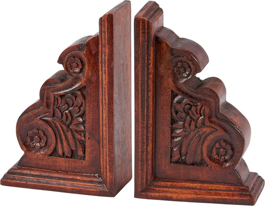 Wooden Classic Bookend Set from Primitives by Kathy, Dark Academia Home Décor, Gifts for Book Readers, Non Slip Rubber Feet on Bottom, Bookish Accessories, 7 by 9 by 2 Inches, Natural Wood