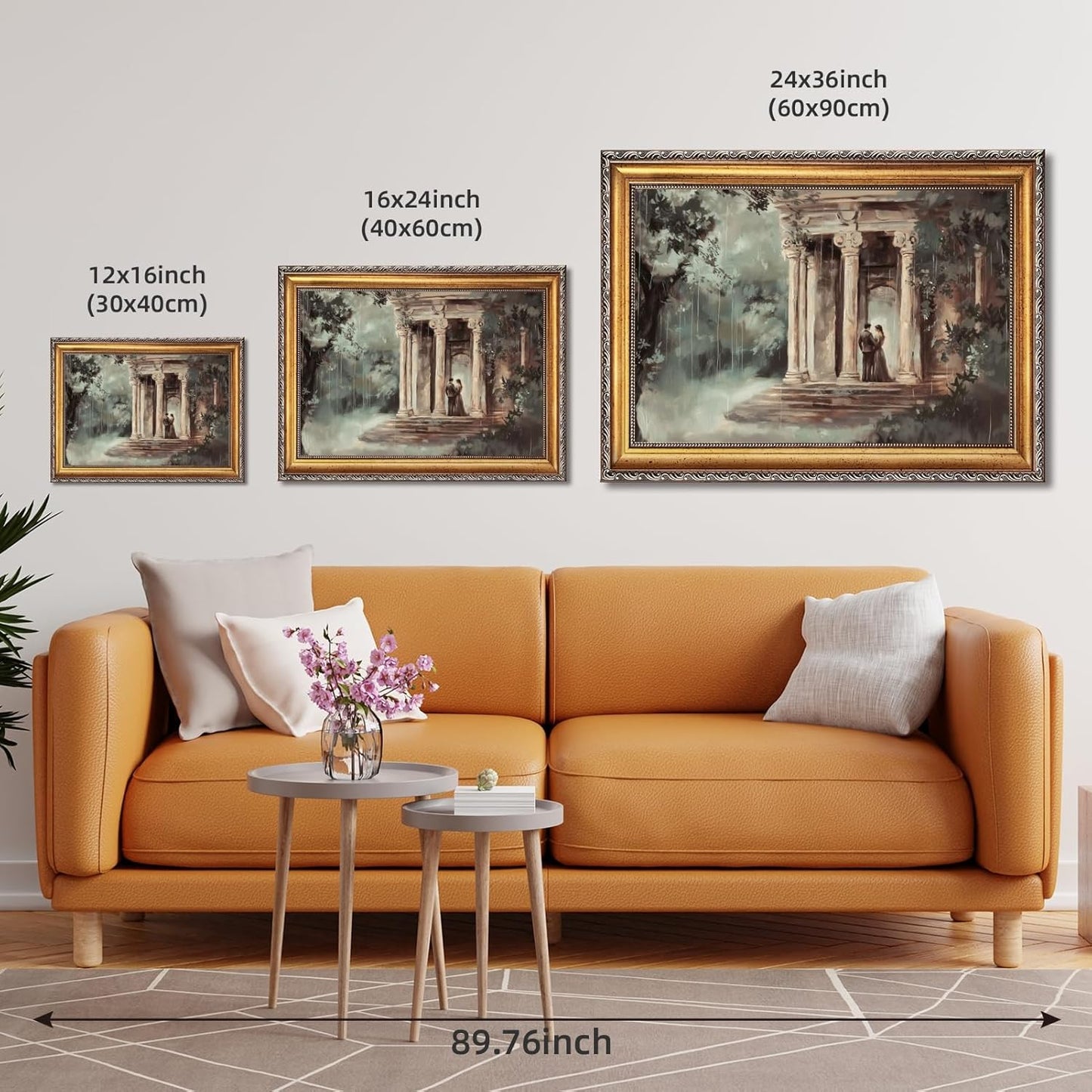 Gold Framed Pride and Prejudice Proposal Wall Art Poster Vintage Temple Scene Painting Elizabeth Bennet Canvas Print Romantic Jane Austen Artwork Living Room Cottagecore Picture Wall Decor 12x16inch