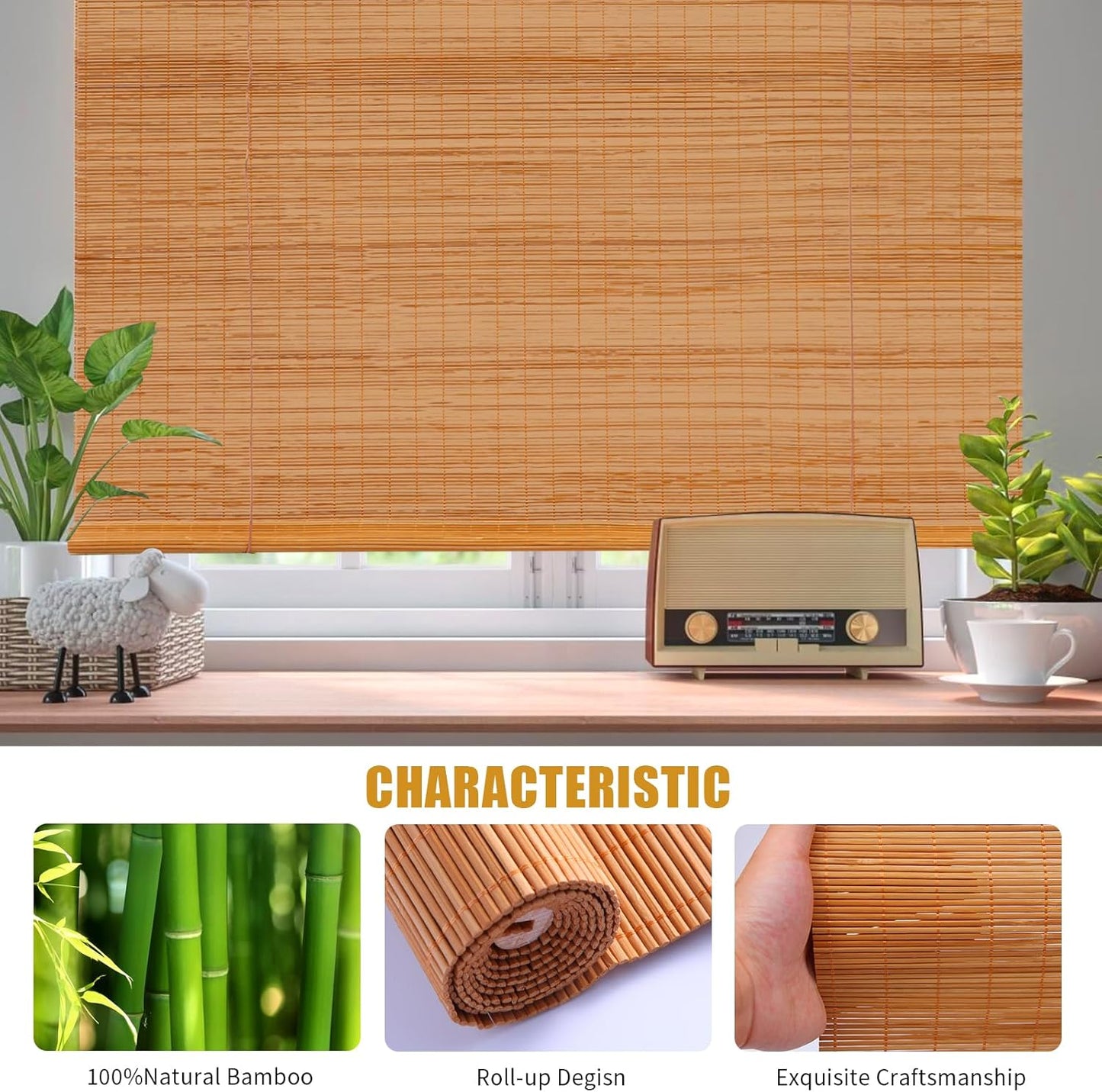 Bamboo Shades for Windows,Bamboo Blinds for Outdoor Patio,Custom Size, Privacy Protection, Easy Installation, Durable & Stylish Blinds for Living Room, Bedroom, Balcony