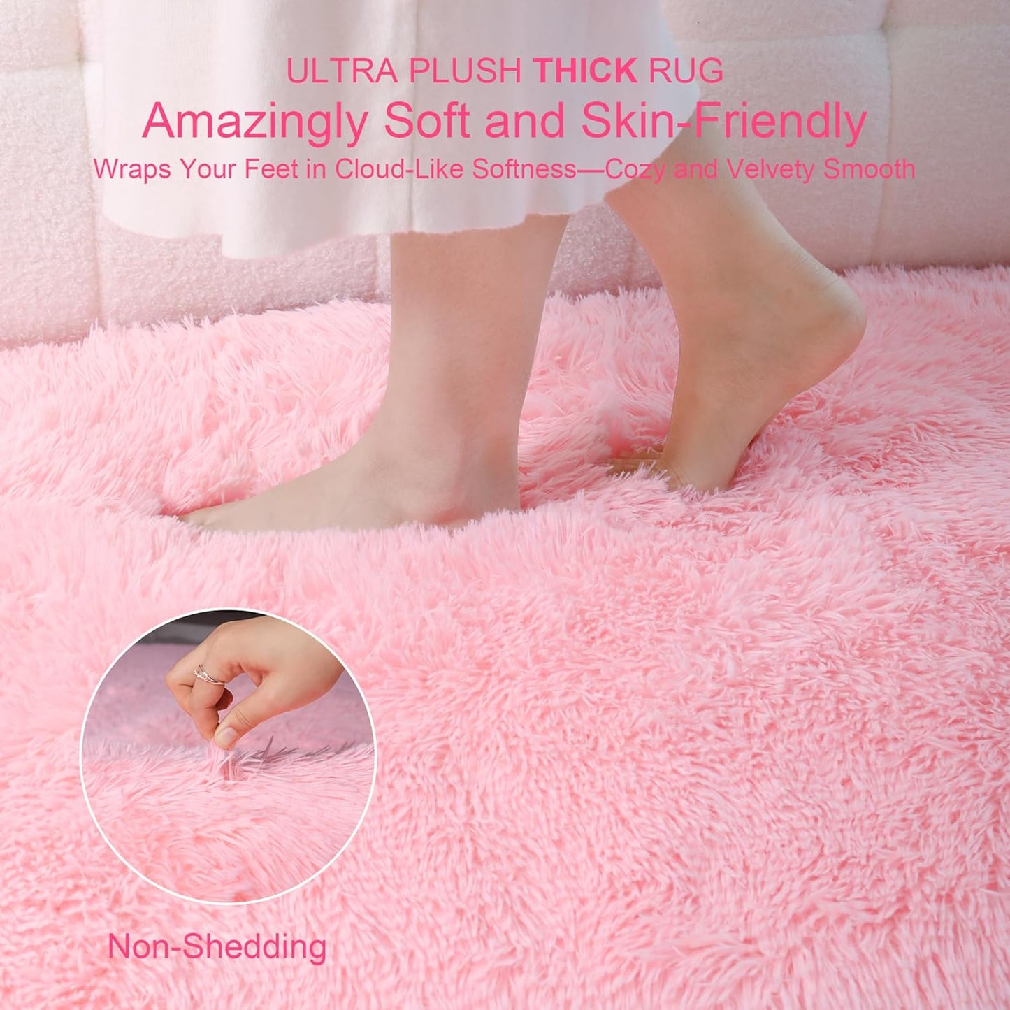 Thick Area Rug 5x7 Pink Fluffy Shag – Ultra Soft Plush Fuzzy Washable Thickened Non-Slip Fuzzy Carpet for Girls Bedroom Living Room, Modern Furry Shaggy Rug for Kids Nursery Boys Dorm Room