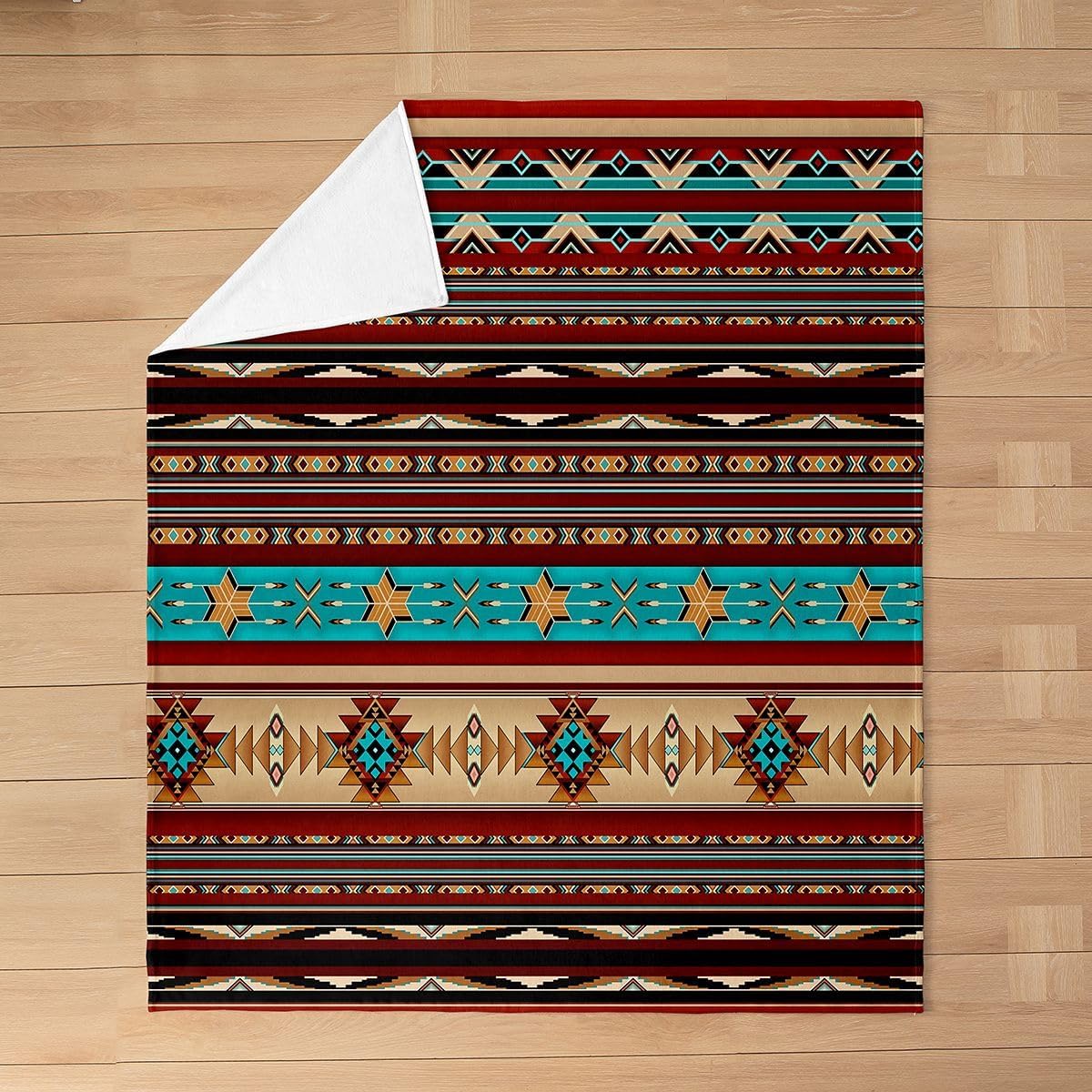 Aztec Throw Blanket Queen Size, Ethnic Tribal Arrow Flannel Fleece Blanket for Sofa Bed Couch, Southwestern Native Bohemian Sherpa Blanket, Western Star Fuzzy Blanket Geometric Bedroom Decor