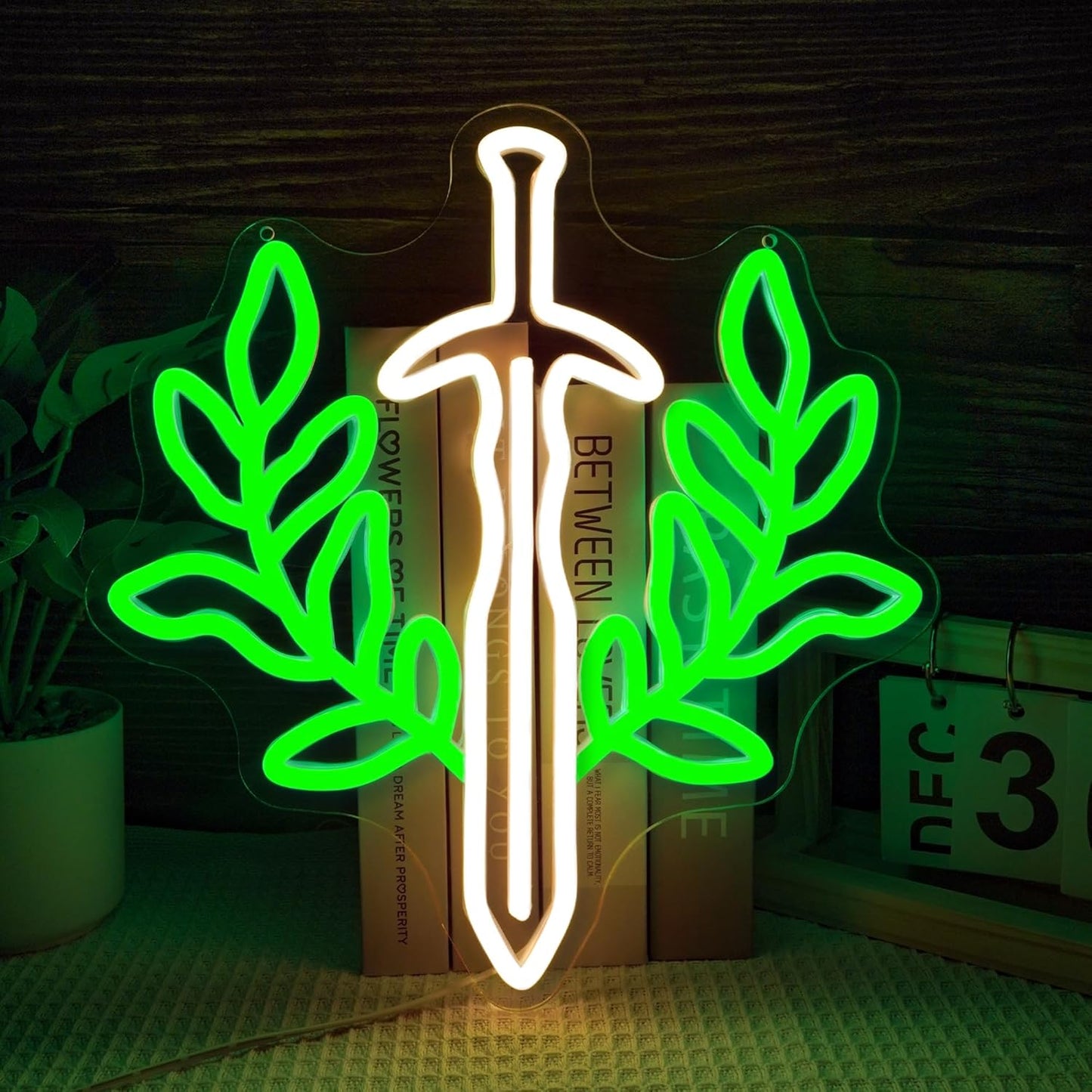 Fantasy Sword Neon Sign Book Neon Light Dimable Green Neon Light Wall Art for Gaming Rooms and Fantasy Book Lovers Students Educators Perfect for Classrooms Libraries Bookstores（12.6×12inch）