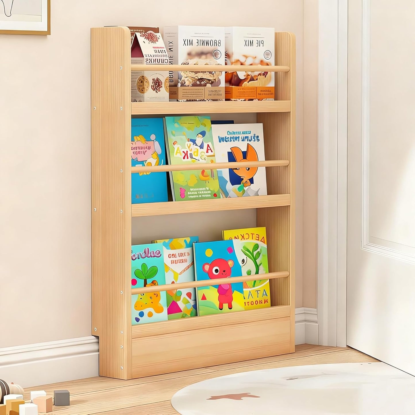 Behind The Door Bookshelf – Space-Saving, Wall-Mounted Wooden Storage Solution for Kids, Bedroom, Living Room & Nursery – Easy Installation, Natural Pine Wood Finish