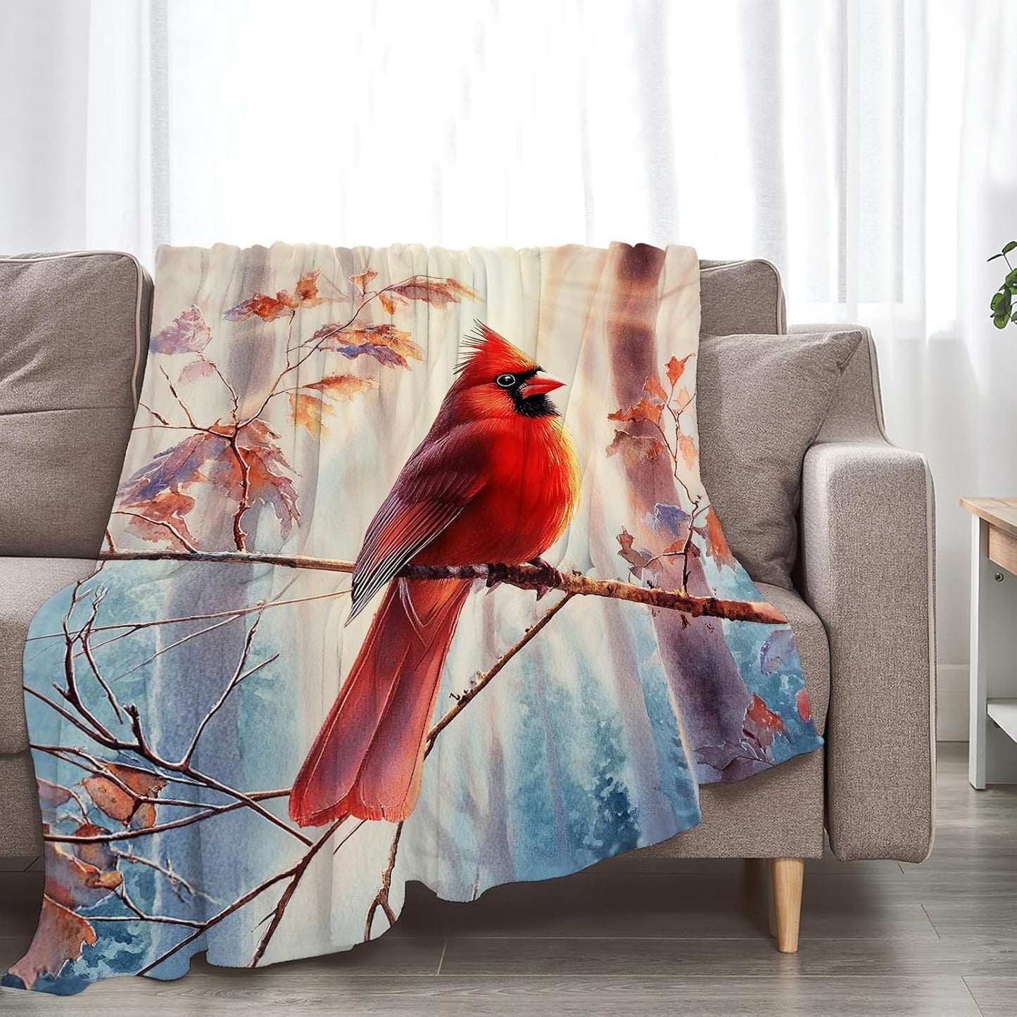 Cardinal Blanket Soft Fuzzy Fleece Cardinal Red Bird Forest Throw Blankets Decor Cozy Warm Plush Flannel Blanket Gifts for Boys Girls Men Women Home Chair Sofa Couch Bed 50"X40"