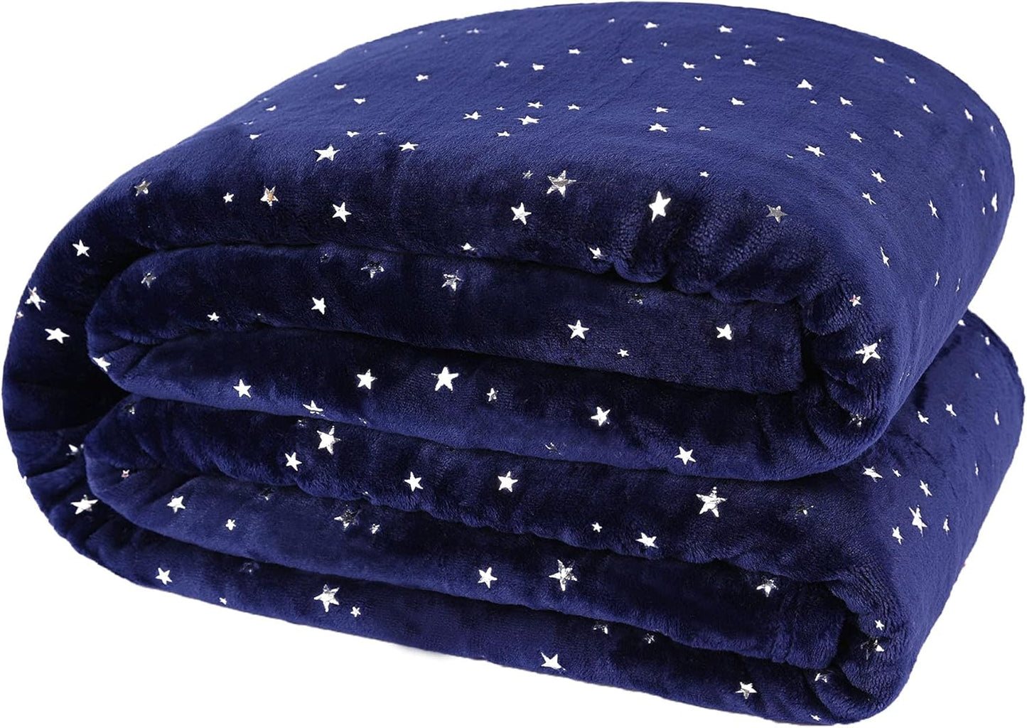 NANPIPER Fleece Blankets King Size Star Foil Print,Luxury Cozy Microfiber Blanket,Super Soft Flannel Fuzzy Blanket,Navy Blue