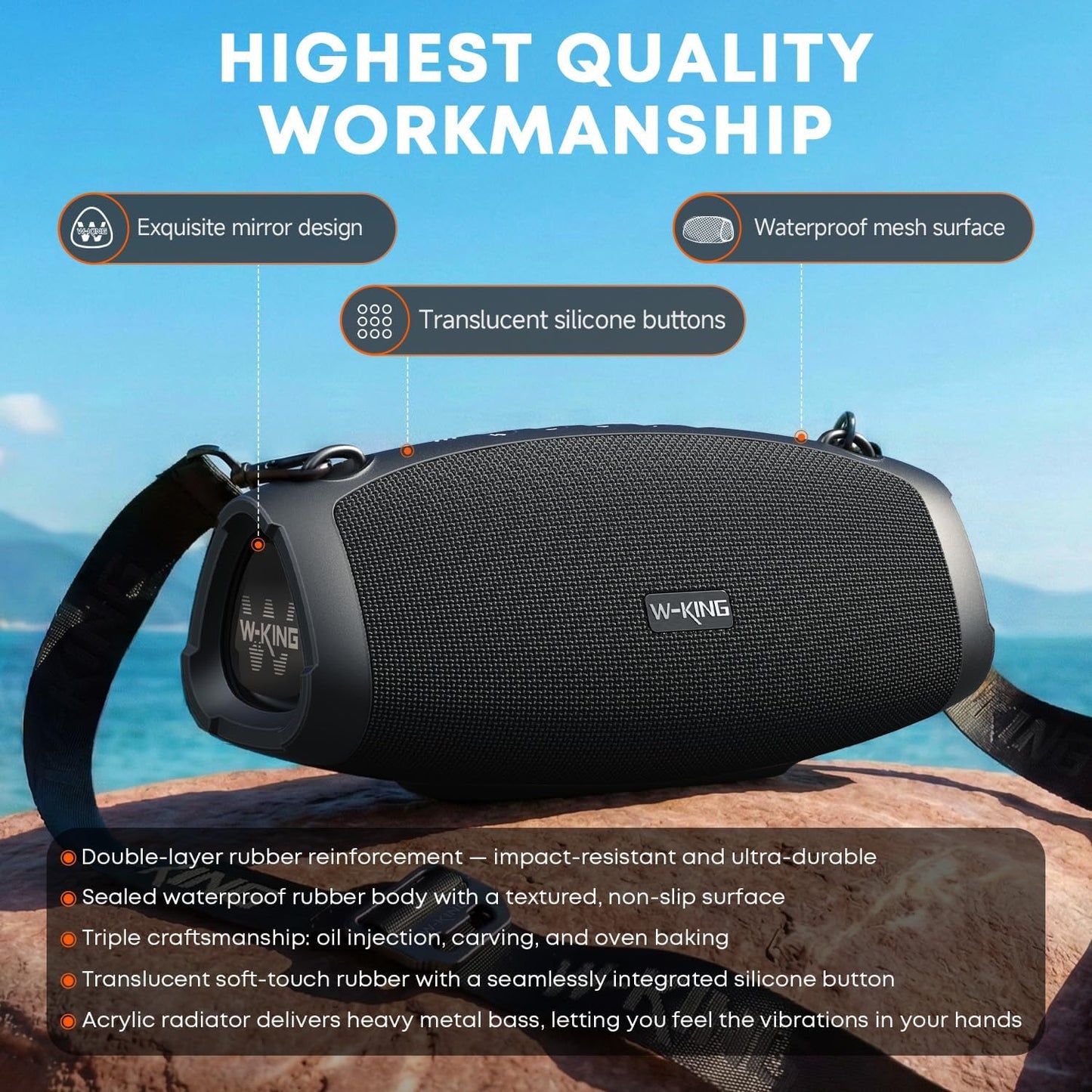 W-KING Bluetooth Speaker, 120W Max Loud Portable Speakers Bluetooth Wireless Boombox, IPX6 Waterproof Party Large Outdoor Speaker, 70W Triple Passive Radiators- Deep Bass/Subwoofer*2, 42H, TF, AUX, EQ