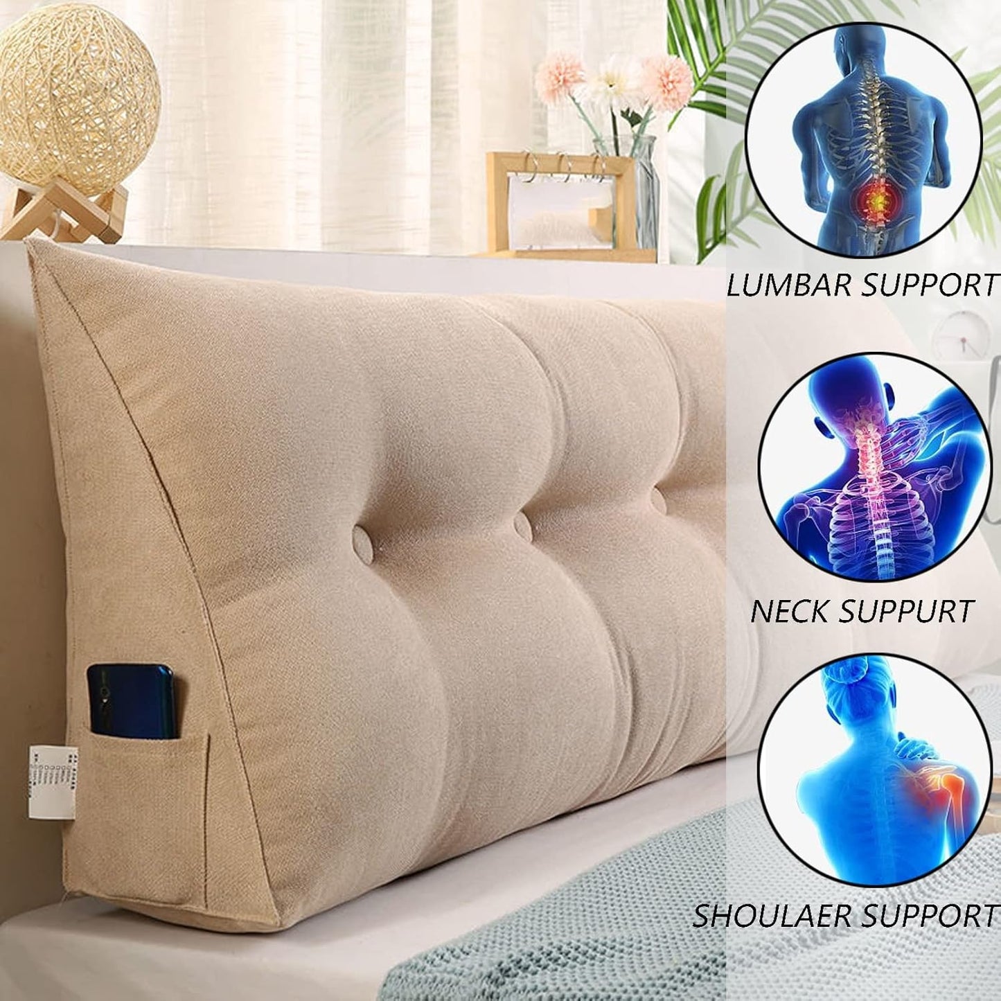 Triangle Headboard Pillow, Removable Cover Back Support Cushion for Daybed, Colorful Bolster Pillow 80x20x50CM - Comfortable Sleep & Relaxation Accessory (F 100 x20 x50CM)