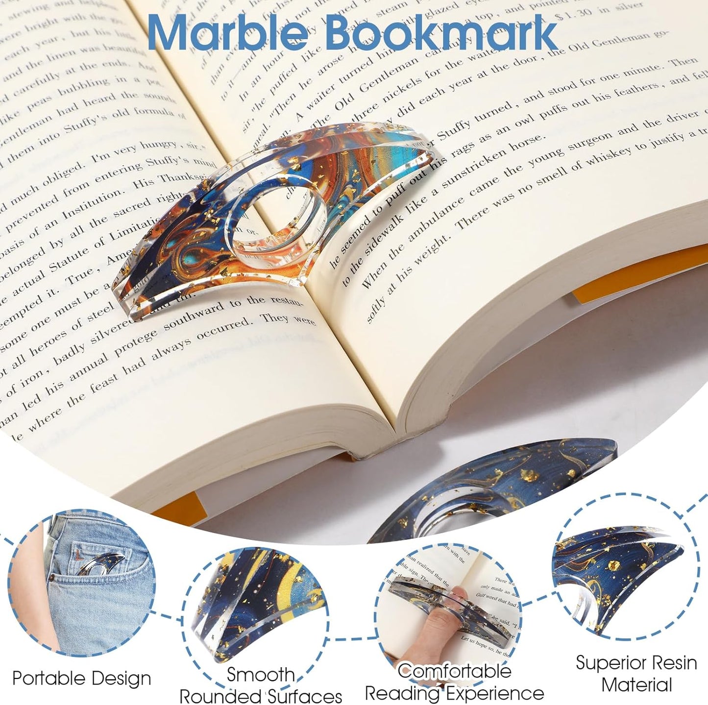 JIEYAO 2 Pcs Book Page Holder for Reading, Aesthetic Resin Thumb Ring Page Holder, Handmade Glittering Thumb Bookmark Personalized Reading Accessories Book Opener for Teachers Book Lovers(Gold)
